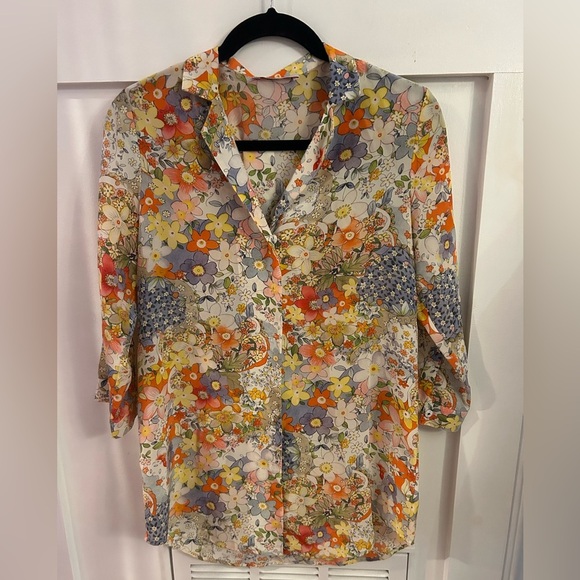 Leggiardo Silk floral snap down blouse boho work wear - Picture 1 of 5